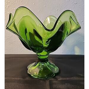 LE Smith Simplicity Line Pedestal Bowl Compote Vase Green Mid Century 7"T Vtg